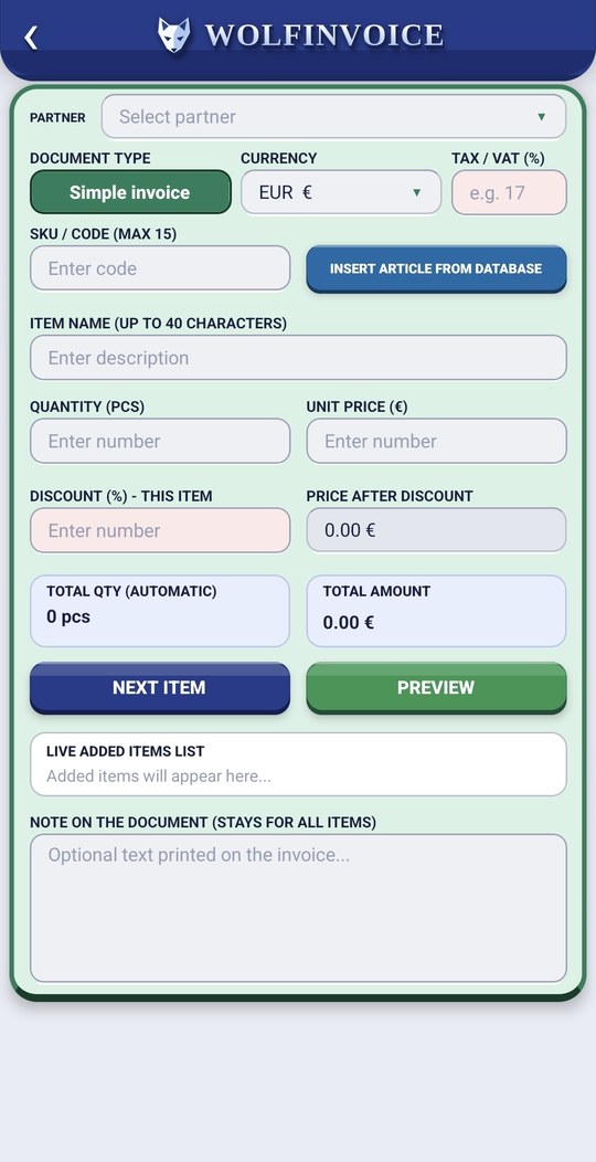 New document form