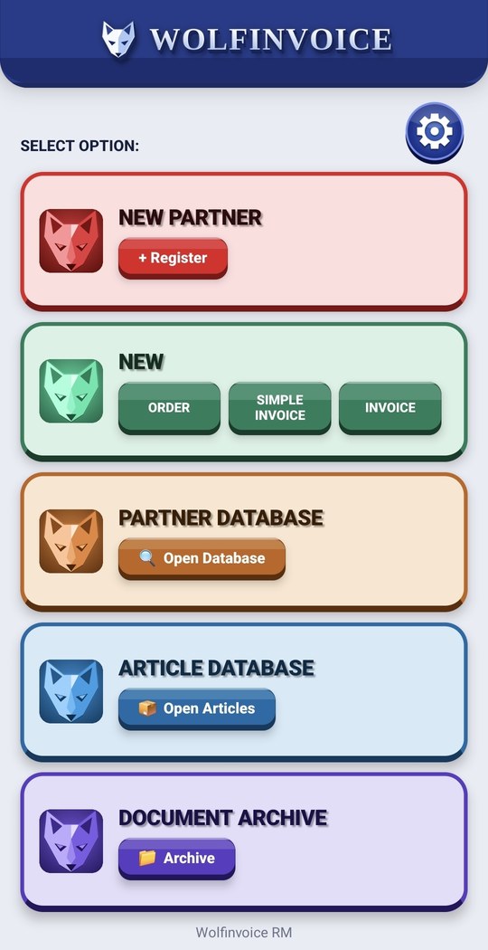 WolfInvoice home screen