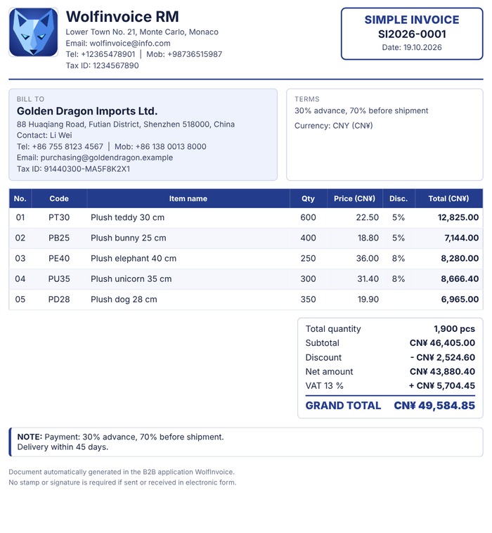 Sample invoice PDF